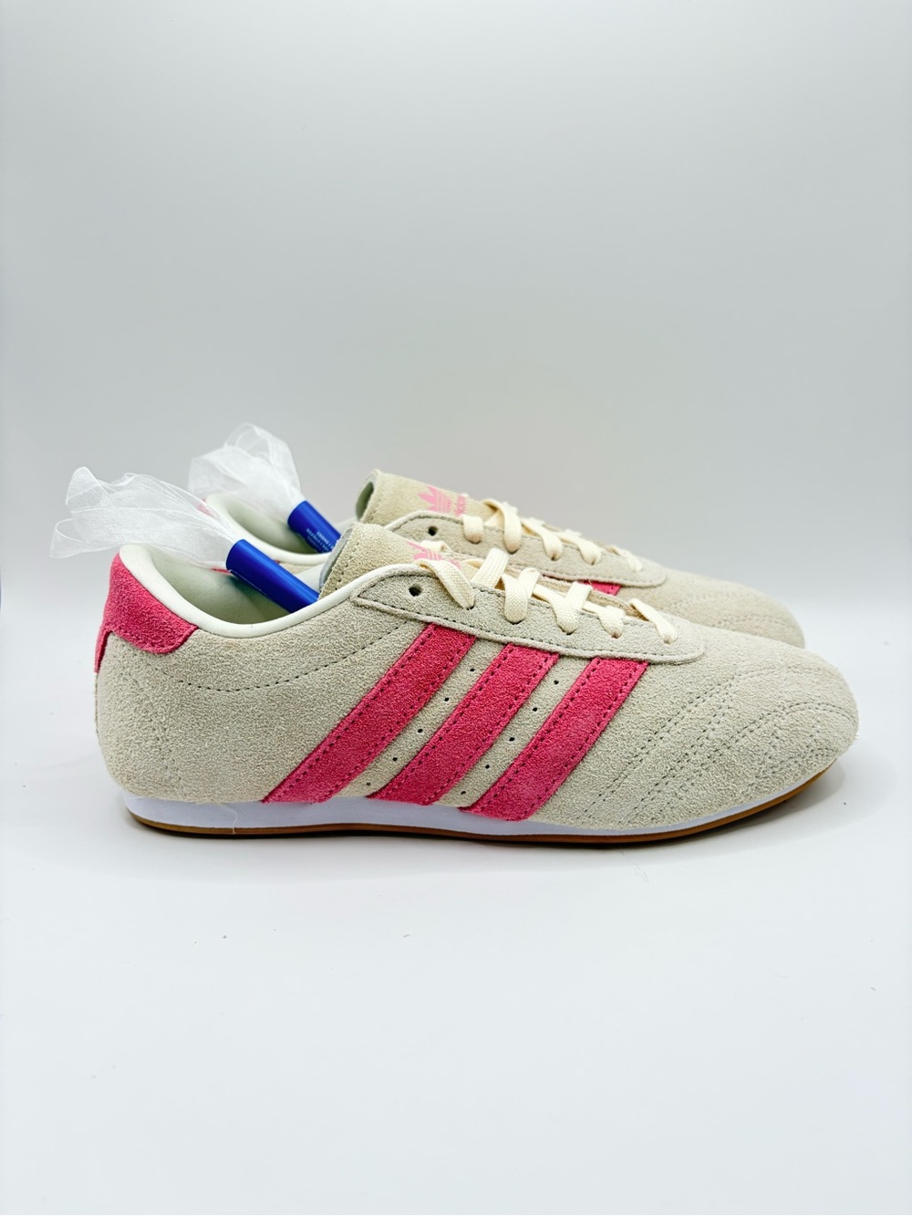 adidas Taekwondo Cream‎ Suede Sneakers with Pink Three-Stripes